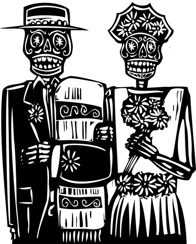 Couple Clipart Skeleton - Day Of The Dead Married Couple (640x795), Png Download