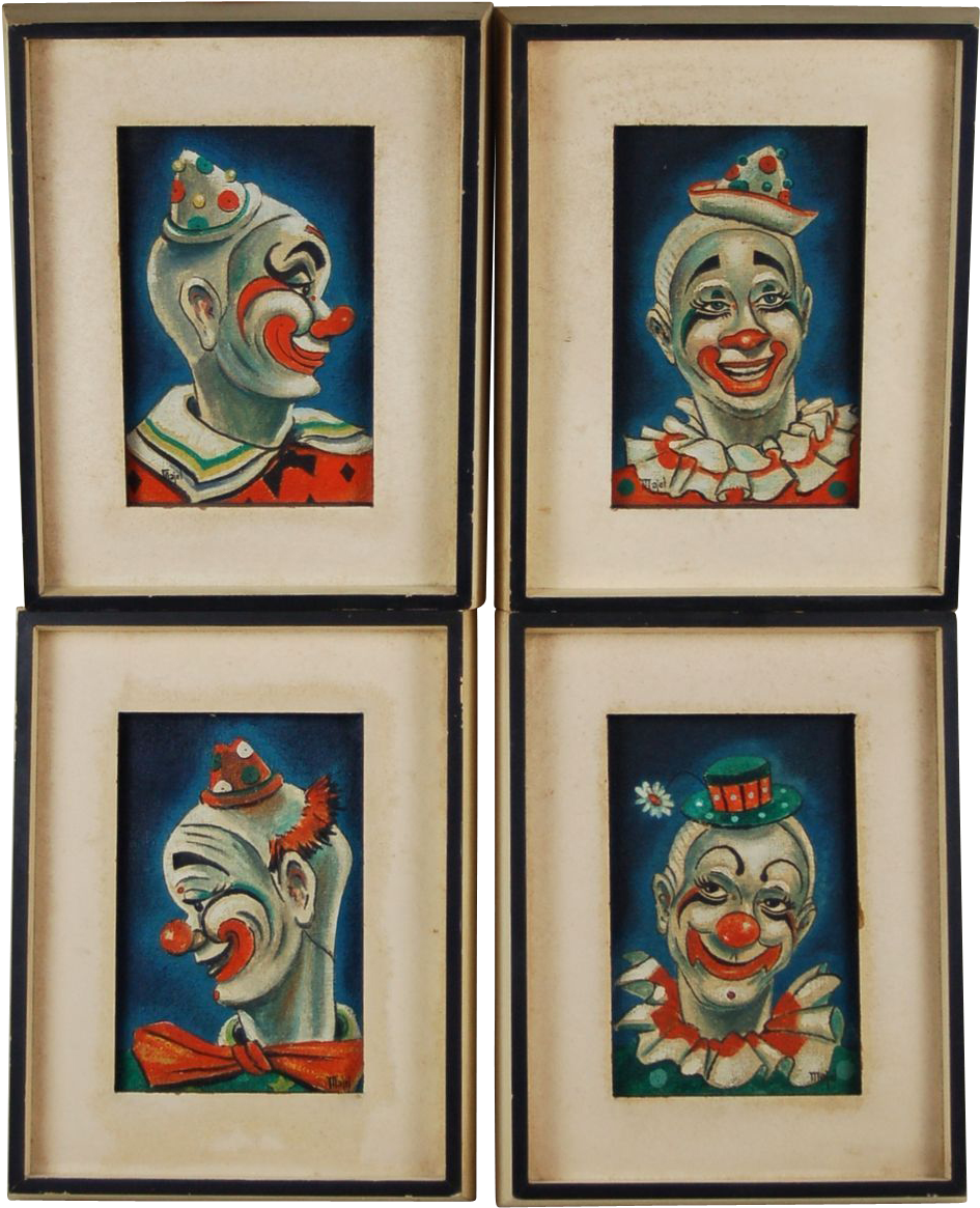 Group 4 Art Deco Clown Paintings By New Orleans Artist - Painting (1164x1164), Png Download