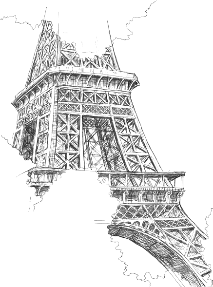 Eiffel Tower Drawing Art (436x600), Png Download