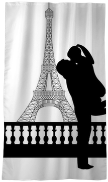 Couple In Love In Front Of Eiffel Tower In Paris Silhouette - Silhouette Of Couple Kissing In Paris (400x400), Png Download