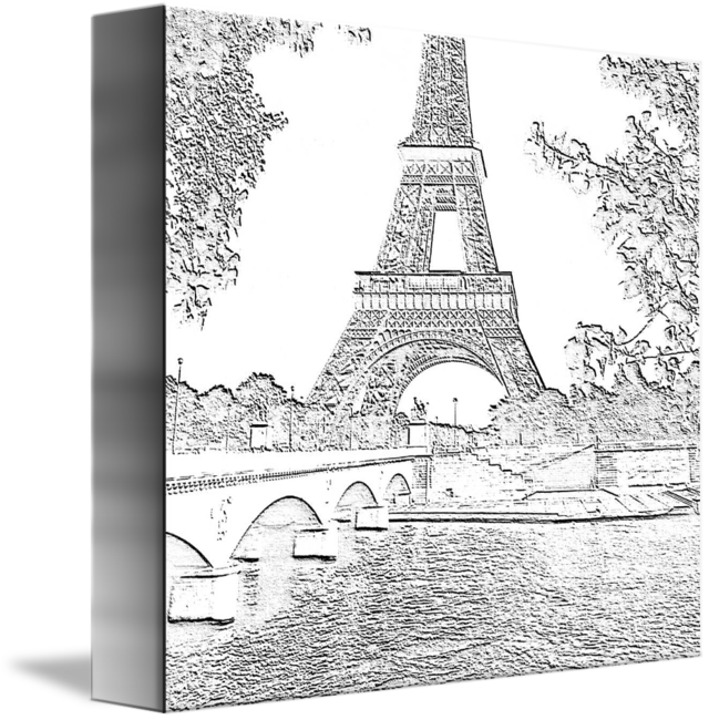 Eiffel Tower Seine River Charcoal Cropped X - Eiffel Tower Charcoal (640x650), Png Download