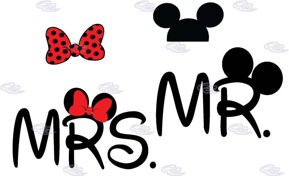 Mr Mrs Minnie Mouse Bow And Mickey Mouse Ears On Hood - Mr Mrs Mickey Mouse (1013x697), Png Download