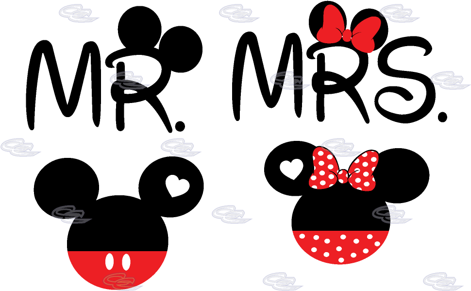 Mickey Minnie Mouse Head Bow Polka Dot Mr Mrs With - Mickey And Minnie Mouse Heads (1013x697), Png Download