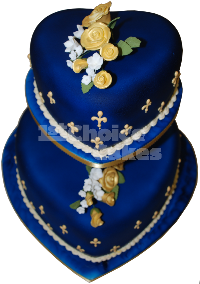 Royal Blue Two Tier Wedding Cakes - Heart Shape Blue Cake (650x921), Png Download