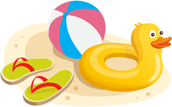 Duck Swim Ring Ball And Flipflops Png Clipart Image - Flip Flop Cartoon Png (600x371), Png Download