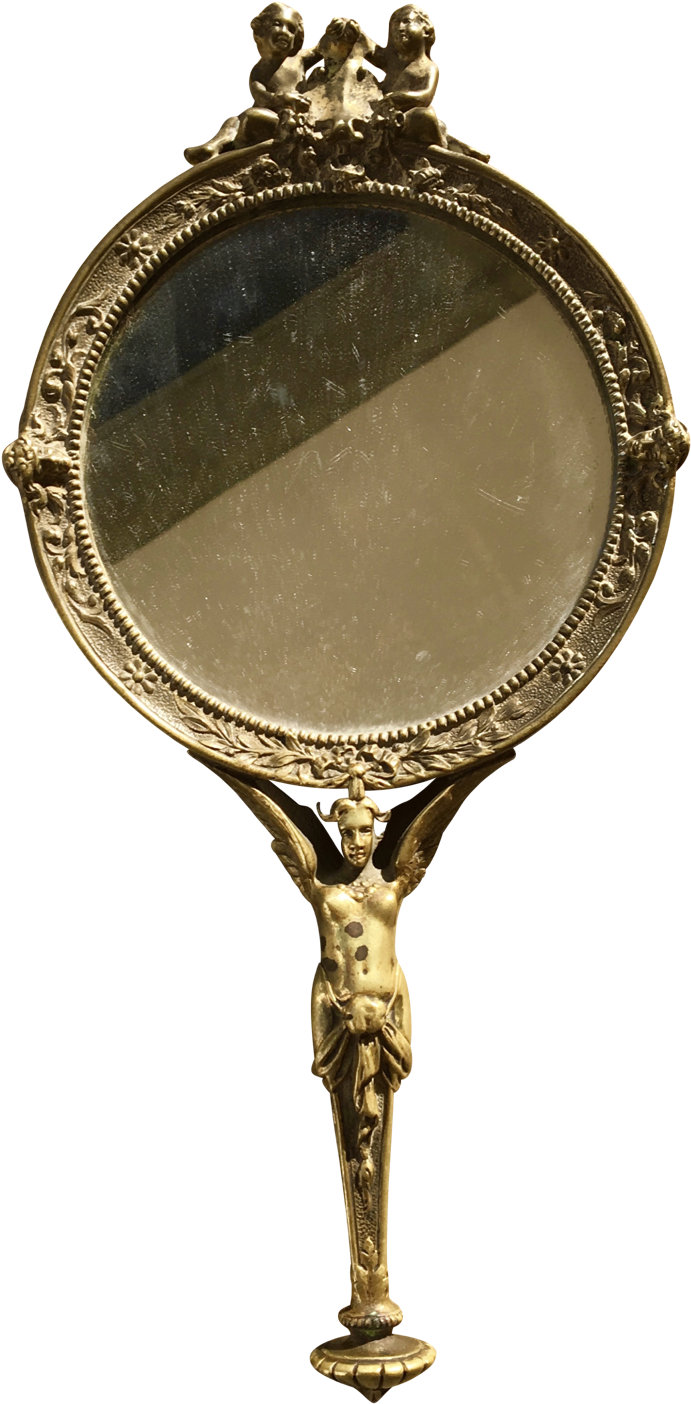 19th Century French Empire Bronze Hand Mirror - Antique (917x1600), Png Download