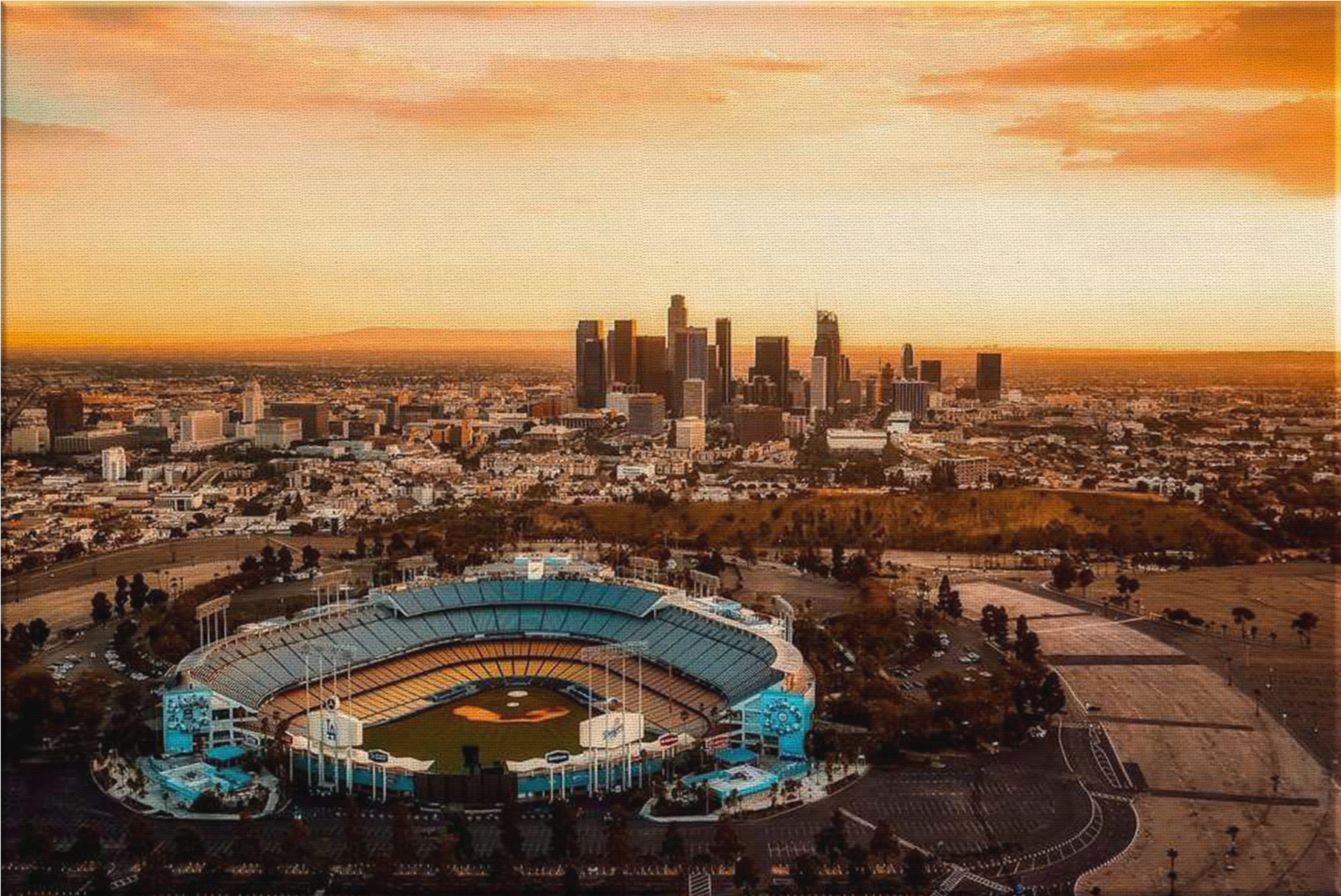 Ballpark And Cityscape - Dodger Stadium Los Angeles Skyline (2000x2000), Png Download