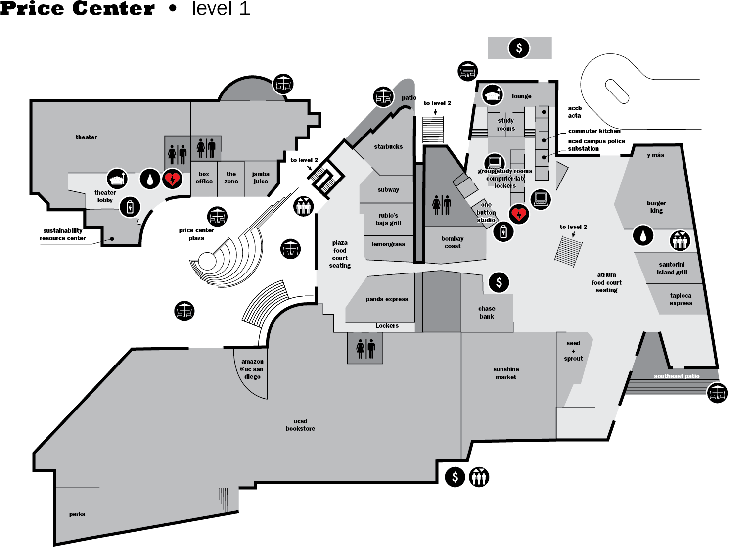 Ucsd Map Transparent Background - Ucsd Price Center Level 1 Map (1476x1112), Png Download