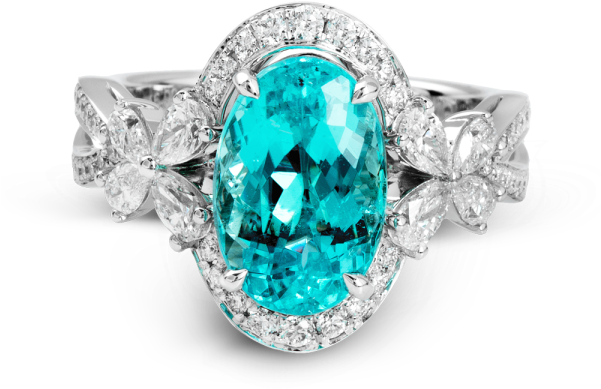 Paraiba Tourmaline And Diamond Ring By Simon G - Paraiba Blue Tourmaline Ring With Diamonds (600x600), Png Download