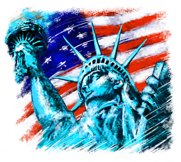 Statue Of Liberty With Flag T-shirt, Ap80010 - Graphic Designs On Statue Of Liberty (600x538), Png Download
