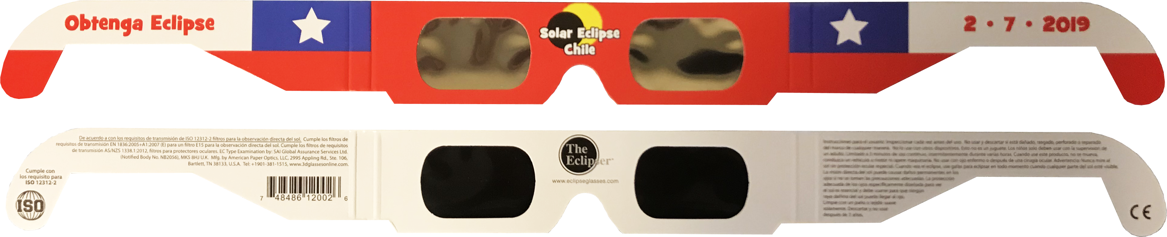 Chile Red Flag Eclipse Glasses - Plastic (4032x956), Png Download