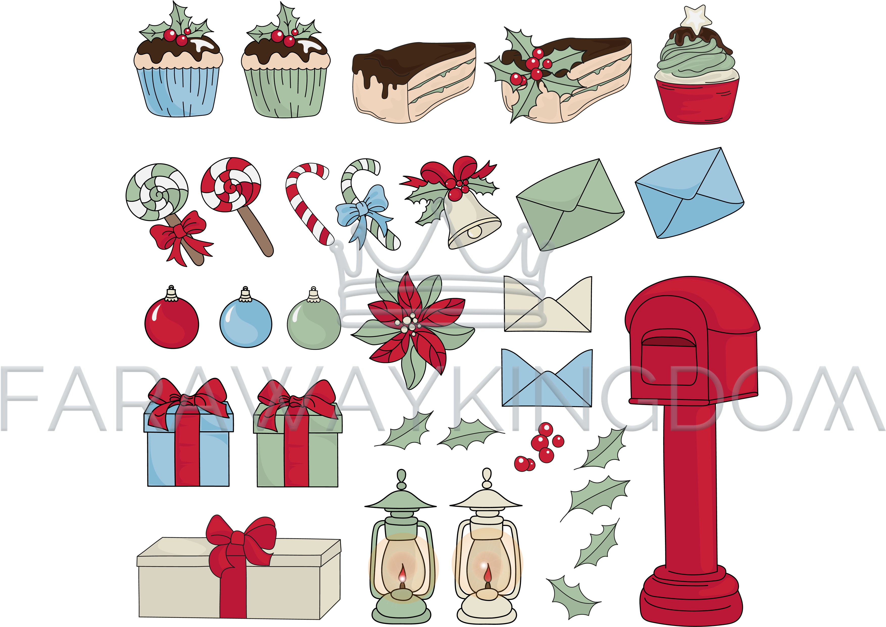 Christmas Set New Year Holiday Cartoon Vector Illustration (3508x2480), Png Download