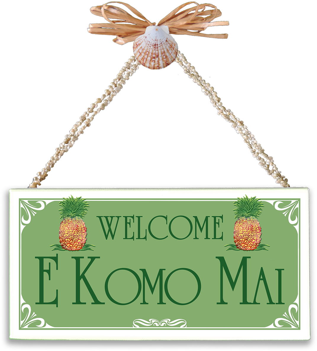 Welcome E Komo Mai Light Green Varnished Canvas Sign - Sign (1154x1280), Png Download