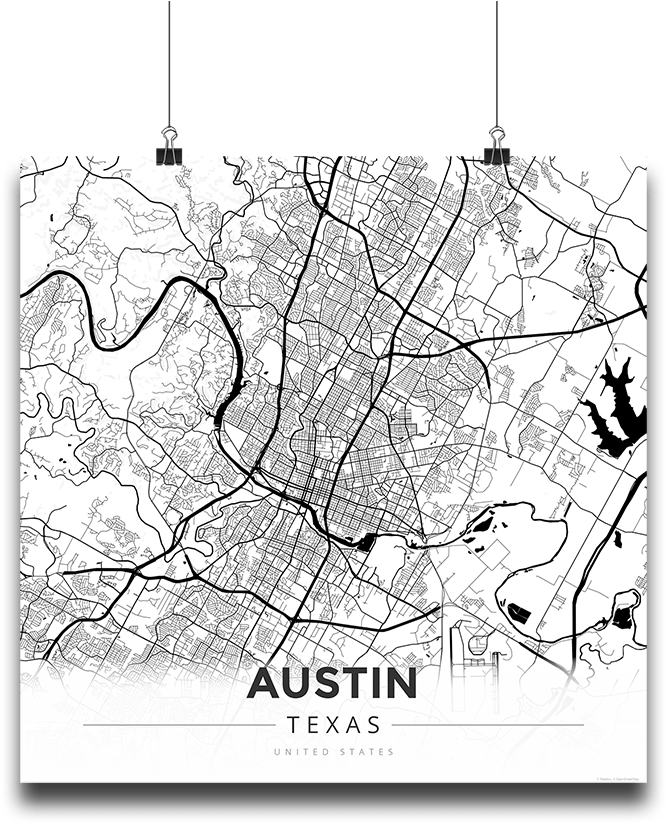 Premium Map Poster Of Austin Texas - Atlas (683x1024), Png Download