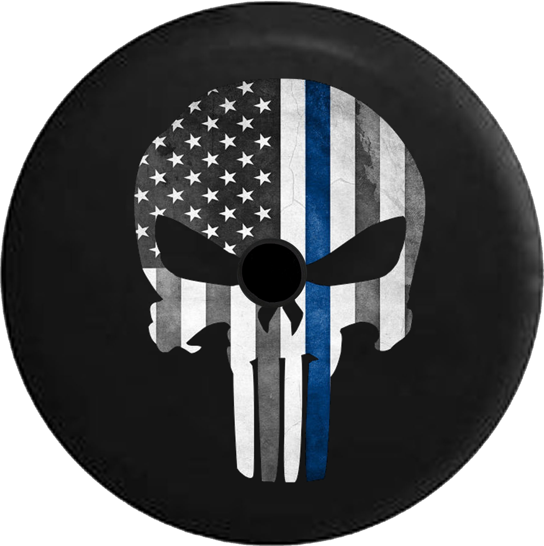 Jeep Wrangler Jl Backup Camera Punisher Skull Military - Blue Line Punisher Sticker (1795x1803), Png Download