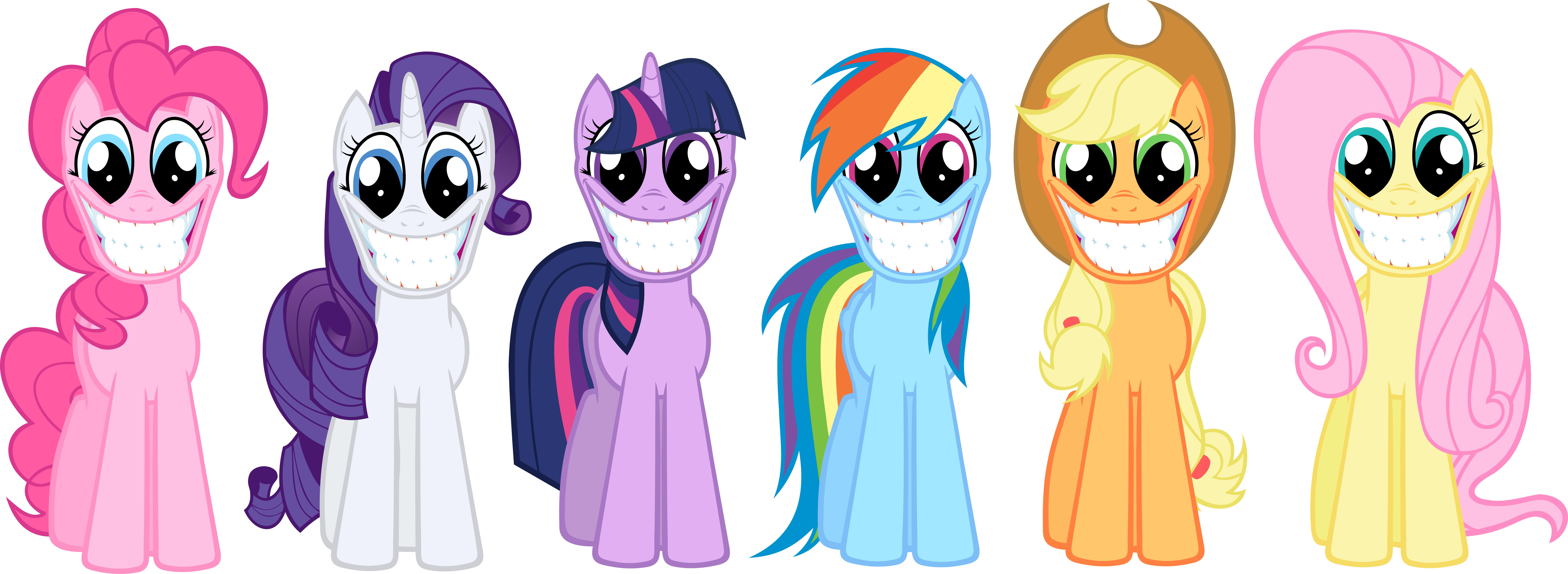 Rarity Pony Fluttershy Pink Vertebrate Cartoon - Mane 6 Face (9761x3574), Png Download