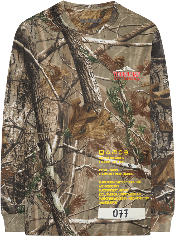 Outdoors Camo L/s T-shirt Justin Timberlake Official - Long-sleeved T-shirt (1000x1000), Png Download
