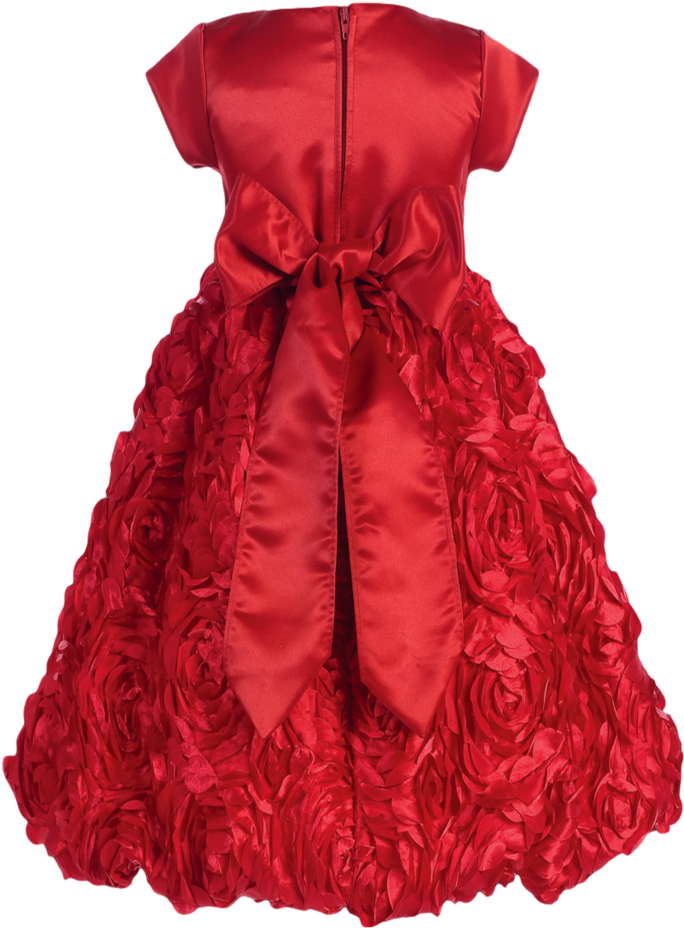 Red Floral Ribbon Girls Holiday Dress W (683x1024), Png Download