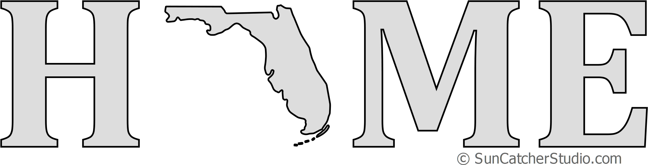 Florida Home Stencil Pattern Shape State Clip Art Outline (2300x617), Png Download