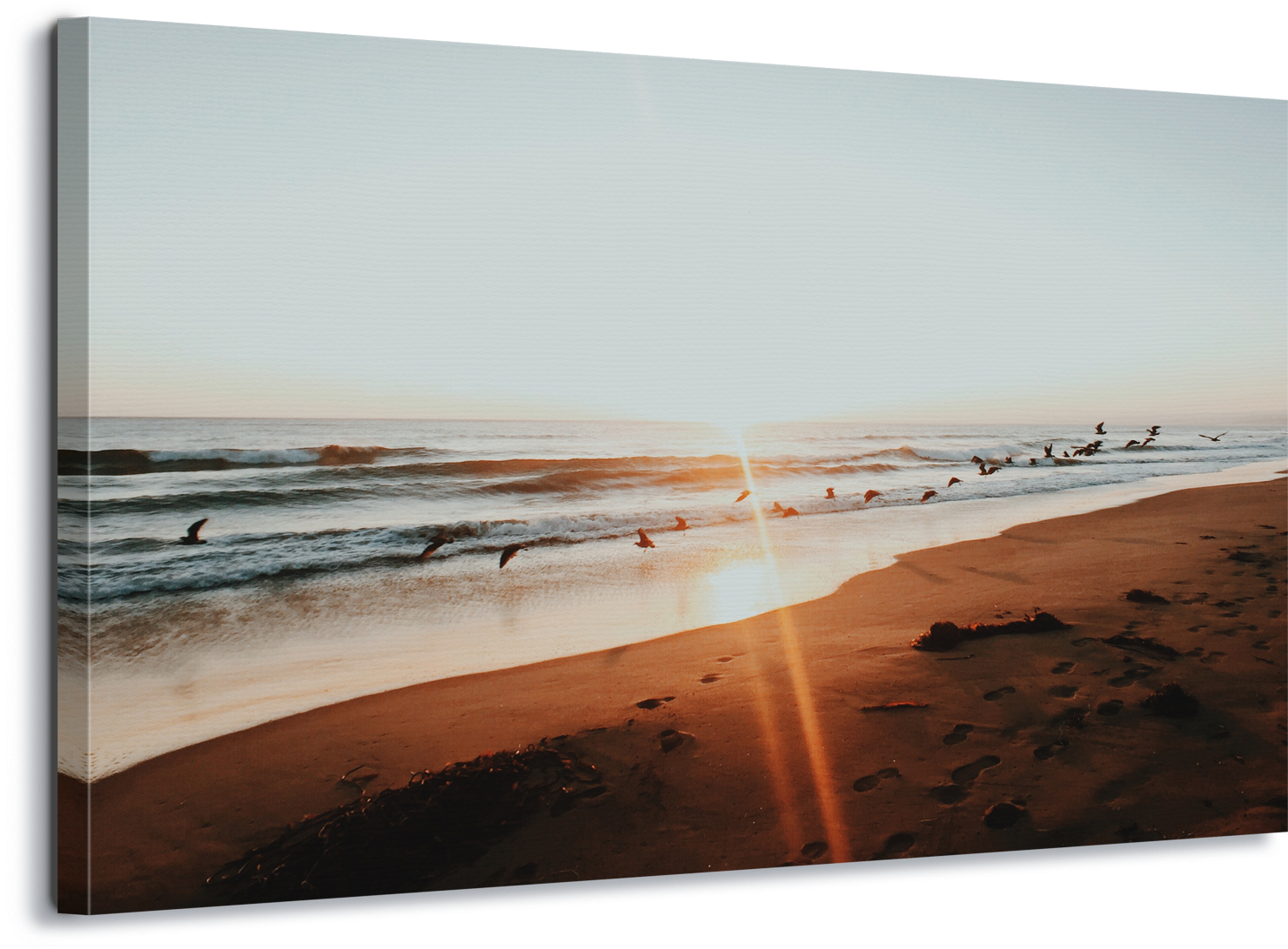Image Is Loading Beach Sunset Seagulls Coast Canvas - Singing Sand (1600x1105), Png Download