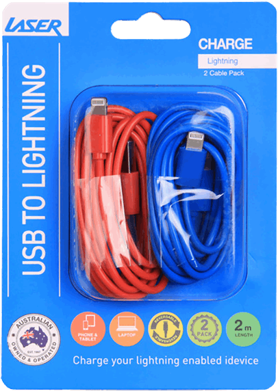 Laser Lightning Cable 2 Pack - Usb Cable (600x600), Png Download