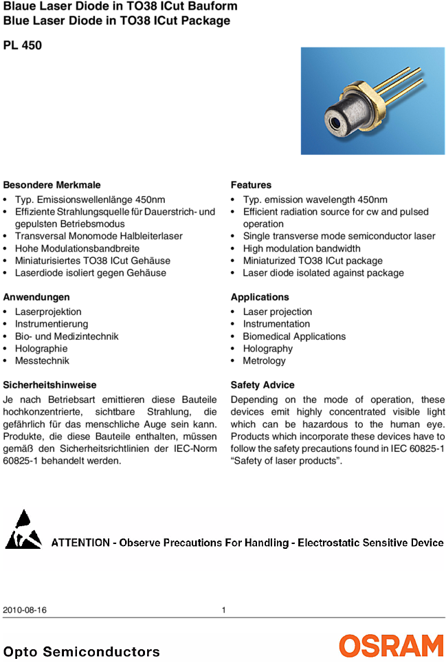 450nm Laser Diode - Application Of Laser Diode (754x1067), Png Download