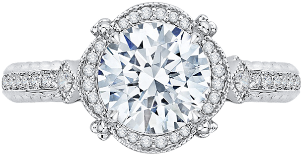 Carizza 18k White Gold Carizza Semi Mount Engagement - Round Engagement Ring Surrounded By Diamonds (800x800), Png Download