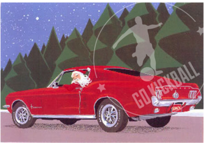 Twas The Night Before The Santa's Cup N Hand Go Kickball - Santa In A Mustang (831x560), Png Download