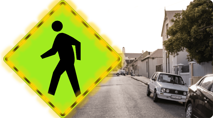 Combining The Power Of Trafficalm Logic And Flashing - Pedestrian Sign (900x500), Png Download