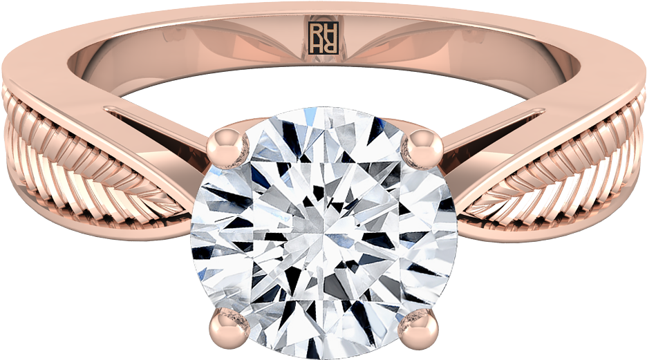 Classic 4 Prong Diamond Engagement Ring With Leaf Texture - Engagement Ring (1200x1200), Png Download
