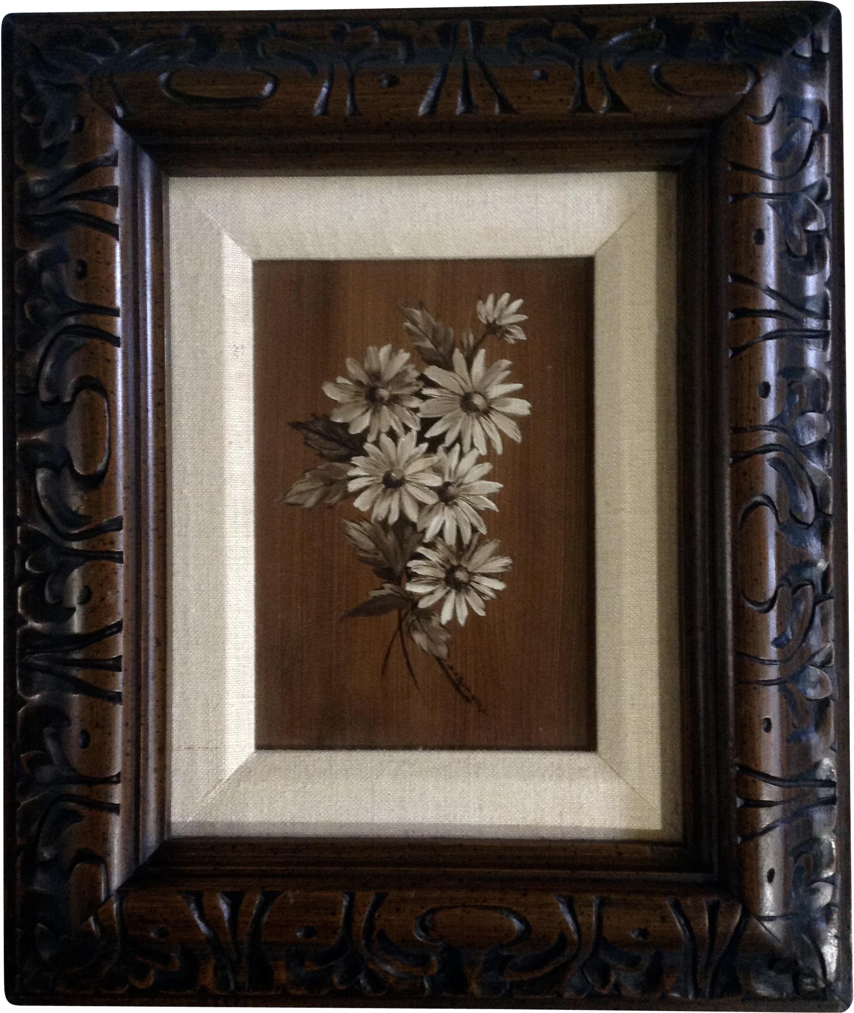 Laplant, White Daisy Flowers Oil Painting On Canvas - Picture Frame (2048x2048), Png Download