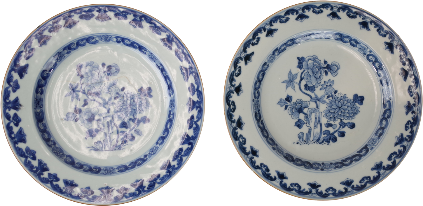 Two Oriental Blue And White Plates - Blue And White Porcelain (1562x768), Png Download