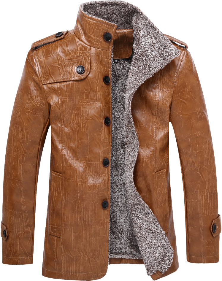 Fur Lined Leather Jacket Png Clipart - Stand Collar Single Breasted Epaulet Design Coat (1024x1023), Png Download
