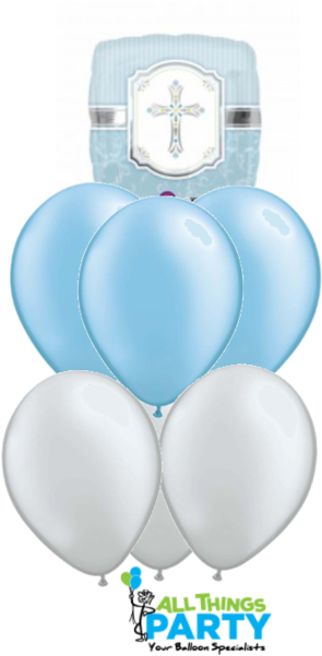 Baptism Christening Blue 43cm Cross Splendor - Blessings Blue 18 Inch Foil Balloon (363x600), Png Download