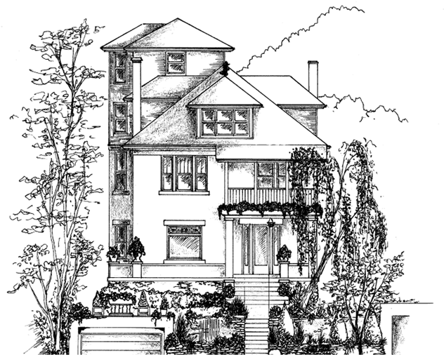 Situated On A Hilltop Site In The Historic Gaslight - Transparent House Sketch (640x532), Png Download