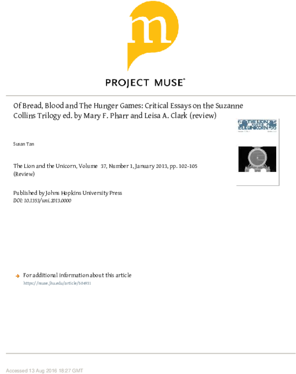 <i>of Bread, Blood And</i> The Hunger Games - Project Muse (600x776), Png Download