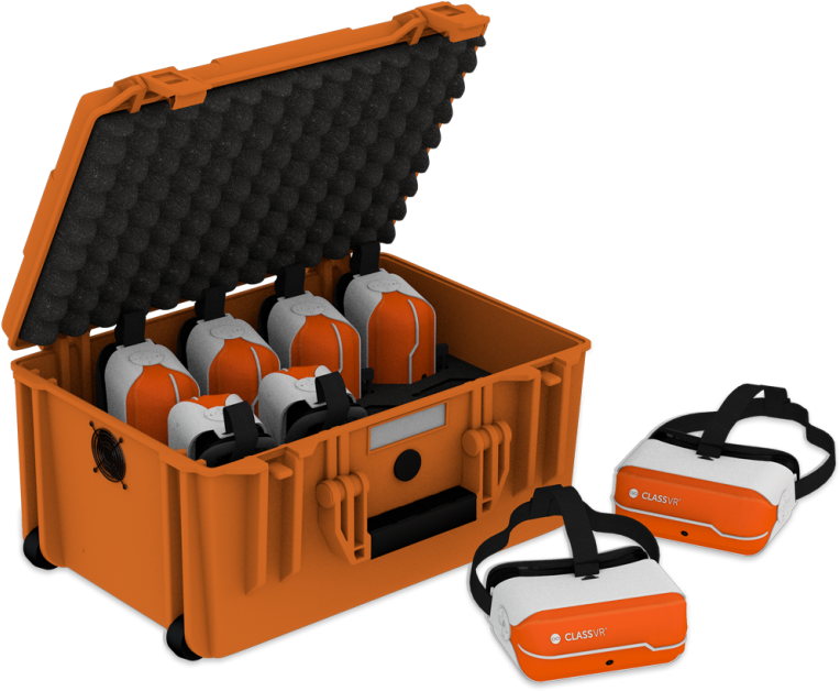Classroom Set 8 Vr Headsets Case - Virtual Reality Classroom Set (768x650), Png Download