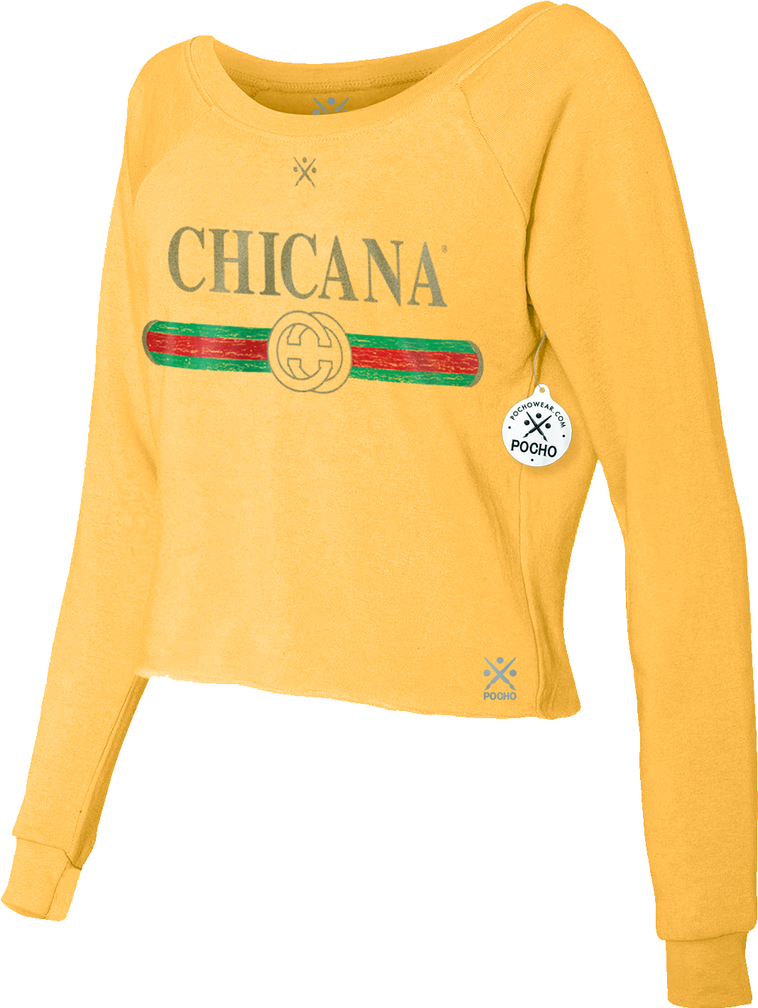 Chicana Ditto Cropped Crew Sweatshirt - Long-sleeved T-shirt (1600x1456), Png Download