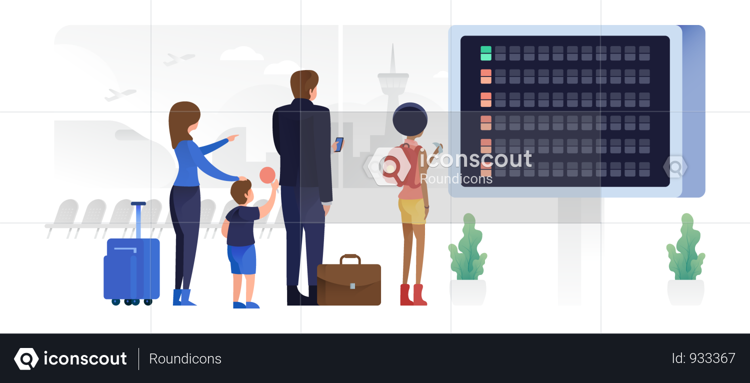 People Checking Departure Board Waiting For Their Flight - Team (1500x766), Png Download