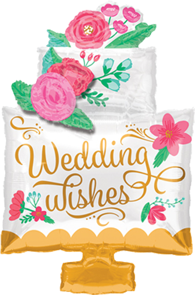 Wedding Wishes Hochzeitstorte Mit Blumen Folienballon - Balloon (600x600), Png Download
