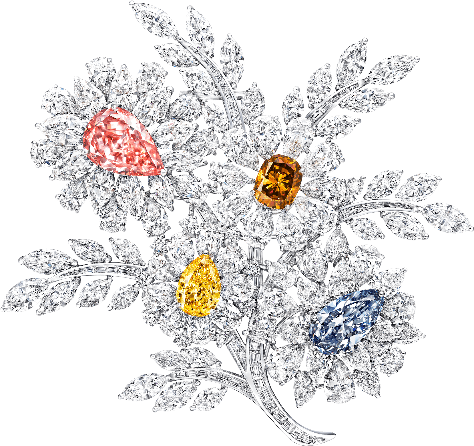 A Rare Coloured Diamond Brooch By Graff - Sketch (2000x2000), Png Download
