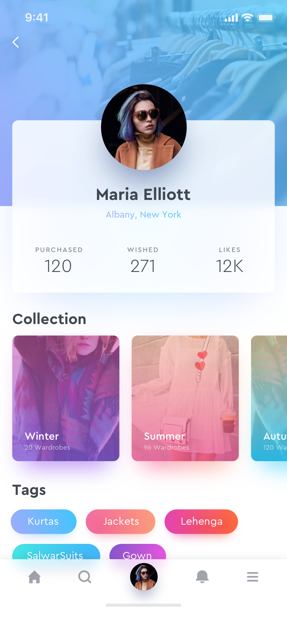 Fashion Profile 2x - Profile Page Mobile App Design (1125x2436), Png Download