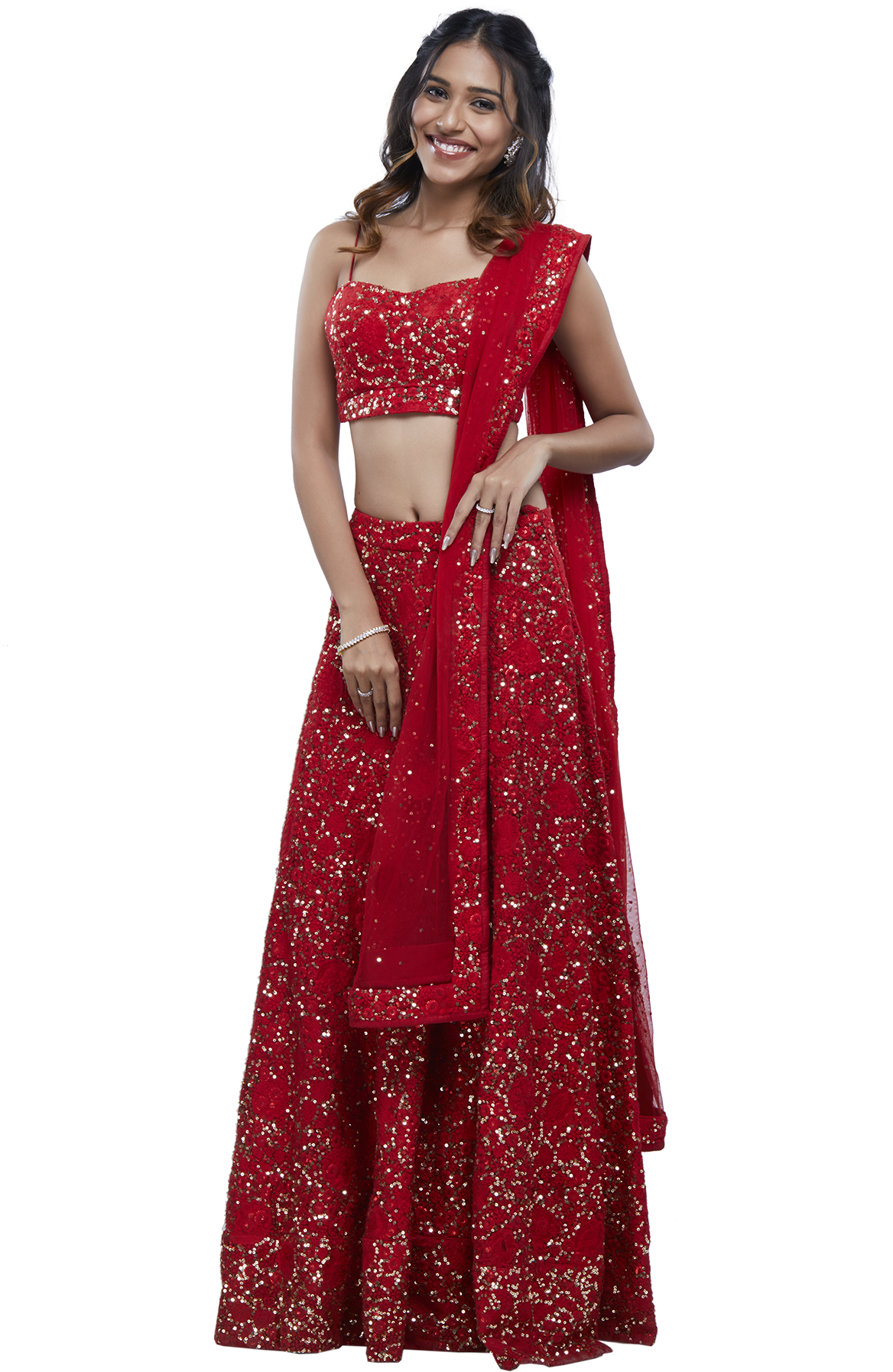 Red Sequins Embroidered Lehenga Set By Dimple Nahar - Photo Shoot (1200x1800), Png Download