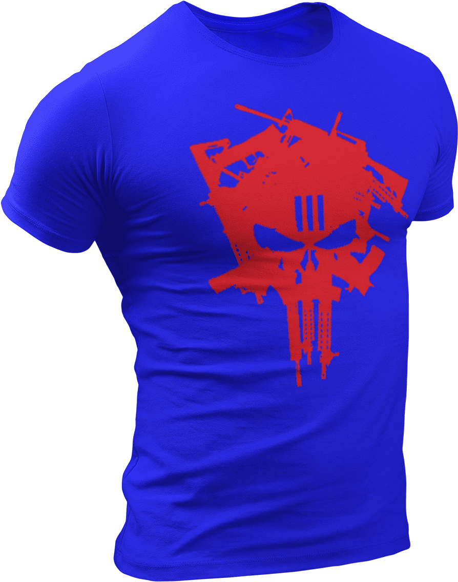 T Shirt Royal Blue / S Red Skull Guns T Shirt - Shirt (919x1156), Png Download