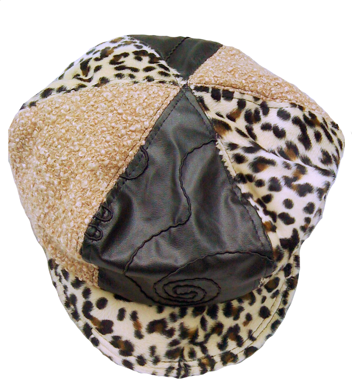 Furry Leopard Print Cap, Boucle And Black Leatherette - Baseball Cap (1130x1325), Png Download