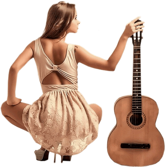 Woman With Guitar - Acoustic Guitar (579x600), Png Download