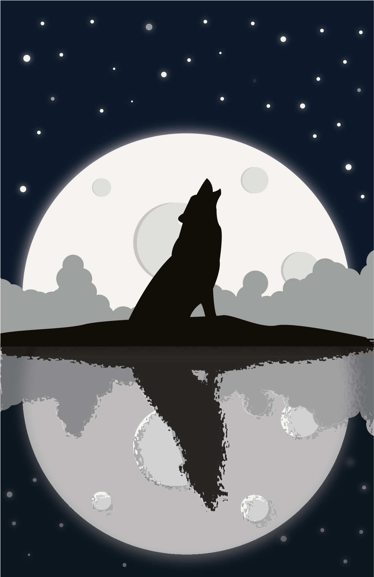 Wolf Howling At The Moon At Night - Silhouette (1755x2200), Png Download