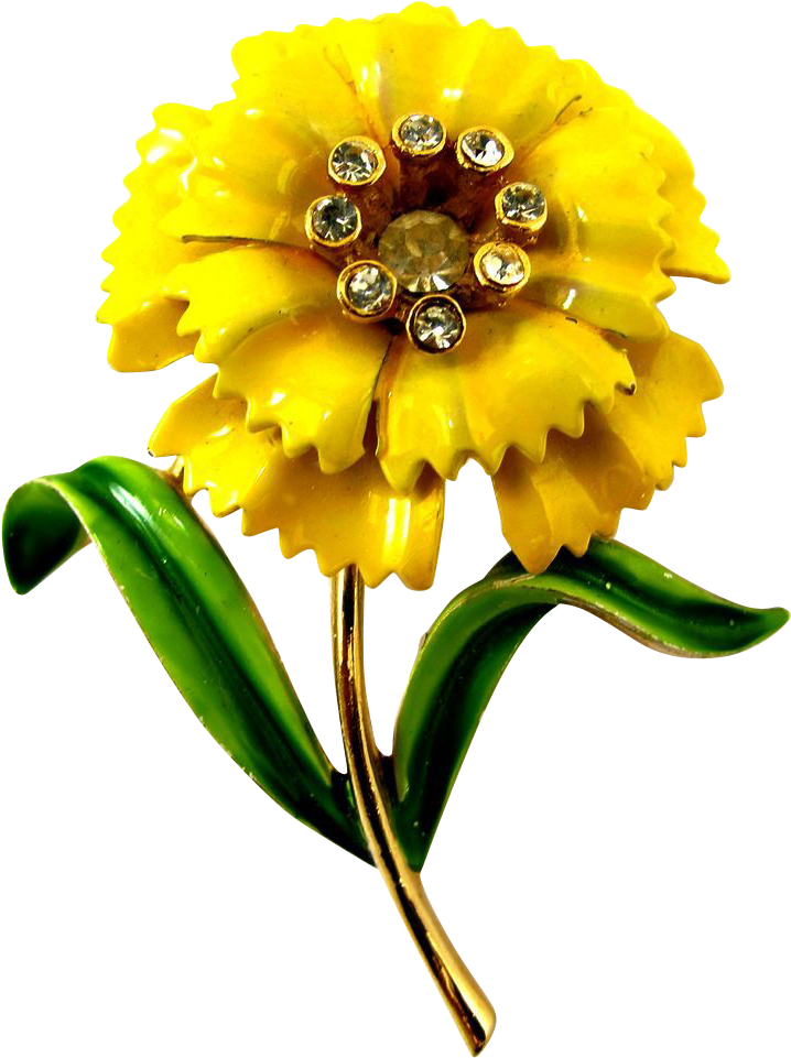 Crown Trifari Yellow Enamel Carnation Flower Pin Advertisement - Yellow (718x961), Png Download