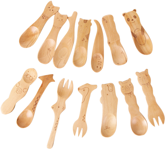 Animals Wooden Spoons - Wood (600x600), Png Download