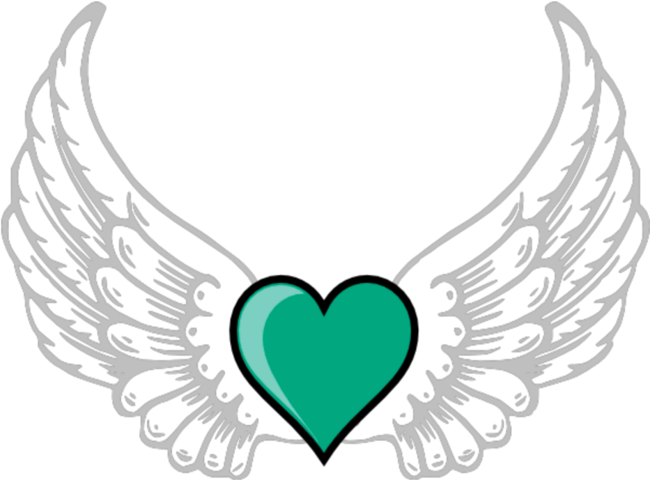 Mq Green Heart Hearts Wings Wing - Angel Wings (933x689), Png Download